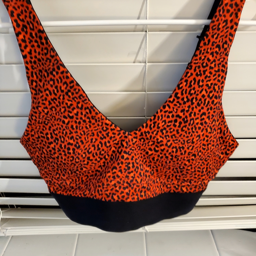 Fabletics Leopard Print Workout Bra in Red and Black